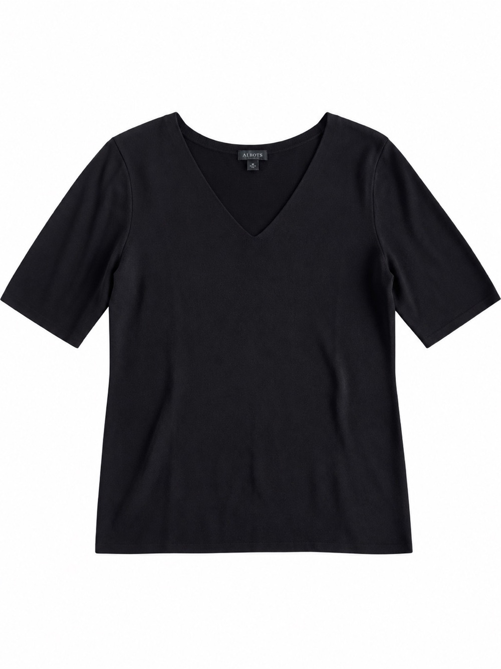 Talbots V-Neck Short Sleeve Sweater Preppy Top Black Medium